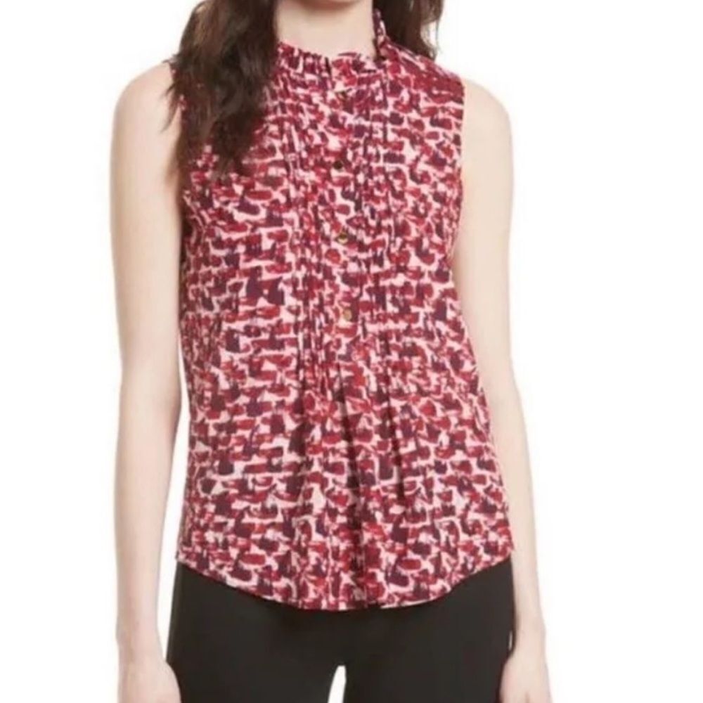 Kate Spade Pintuck Gold Button Sleeveless Silk Top SIZE XS